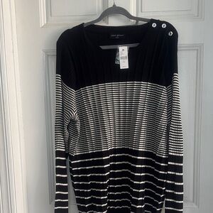 Lane Bryant Black and White Striped Crewneck Sweater